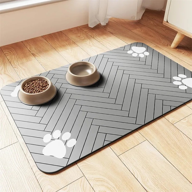 Pet Feeding Mat Absorbent Waterproof Dog Cat Placemat Quick Dry Silicone Rubber Backing Food Water Bowl Pad
