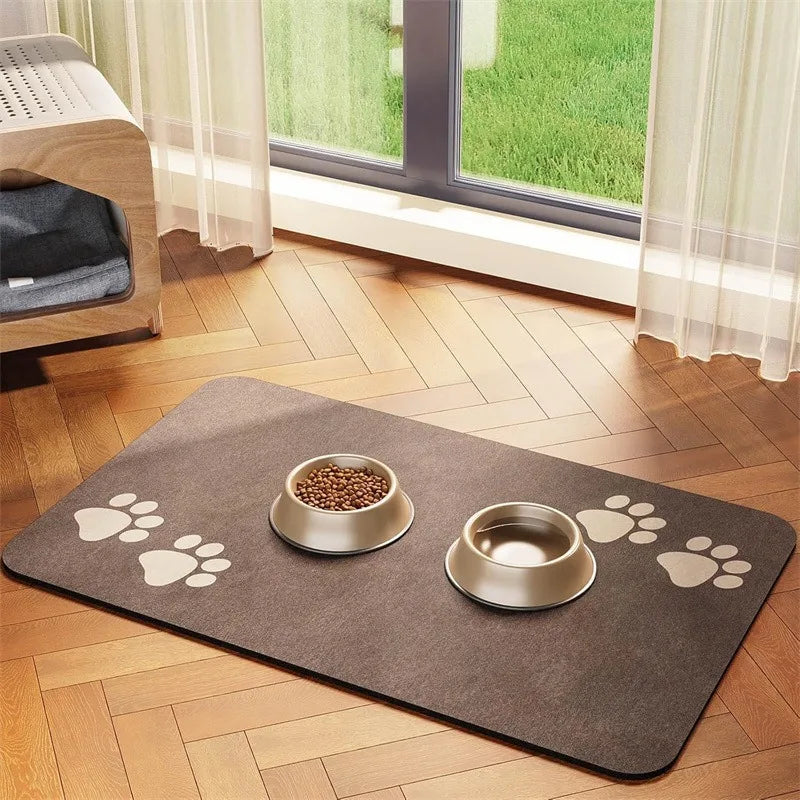 Pet Feeding Mat Absorbent Waterproof Dog Cat Placemat Quick Dry Silicone Rubber Backing Food Water Bowl Pad