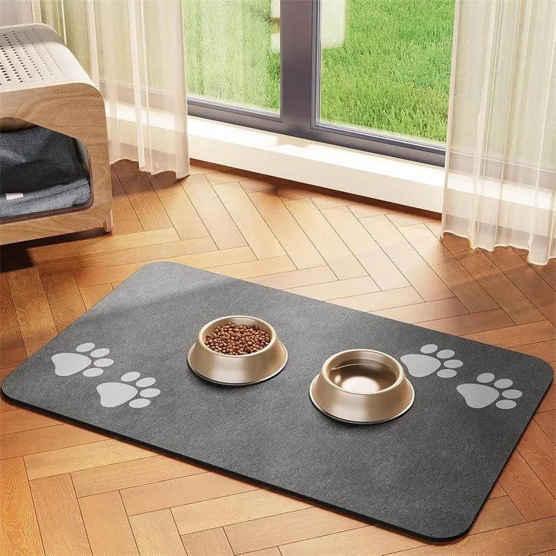Pet Feeding Mat Absorbent Waterproof Dog Cat Placemat Quick Dry Silicone Rubber Backing Food Water Bowl Pad