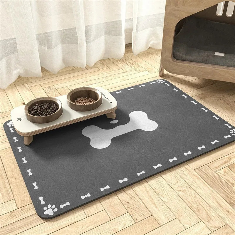 Pet Feeding Mat Absorbent Waterproof Dog Cat Placemat Quick Dry Silicone Rubber Backing Food Water Bowl Pad