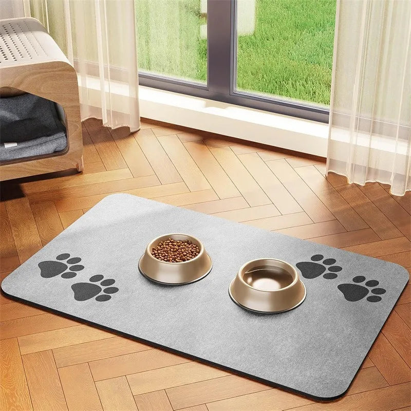 Pet Feeding Mat Absorbent Waterproof Dog Cat Placemat Quick Dry Silicone Rubber Backing Food Water Bowl Pad