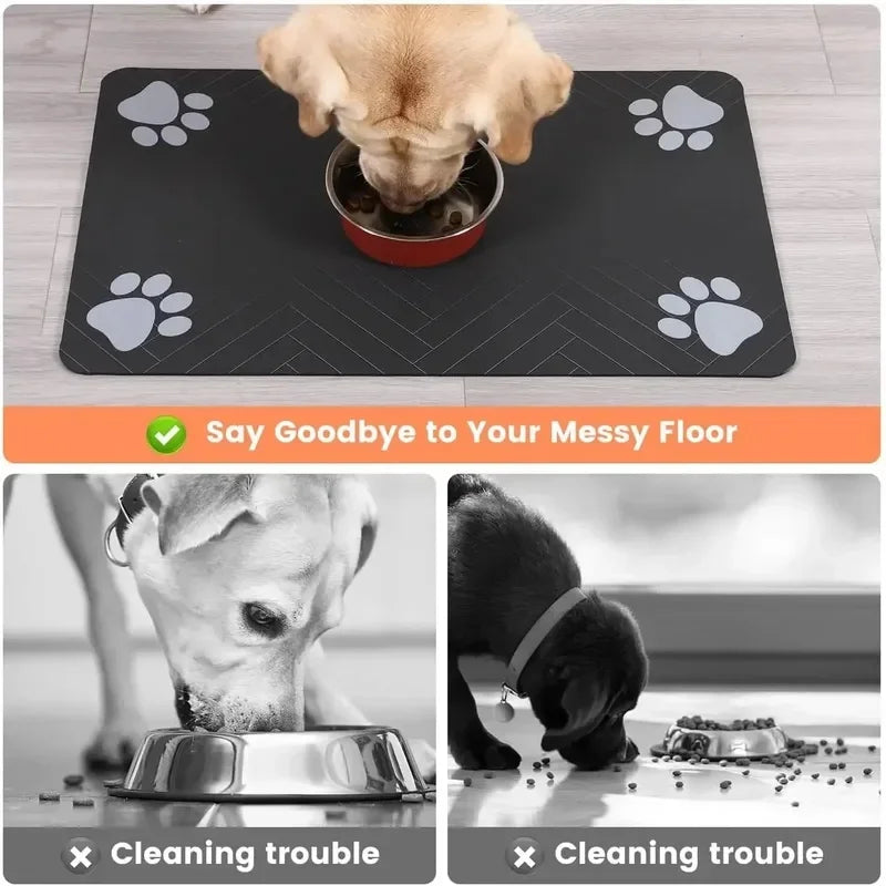 Pet Feeding Mat Absorbent Waterproof Dog Cat Placemat Quick Dry Silicone Rubber Backing Food Water Bowl Pad