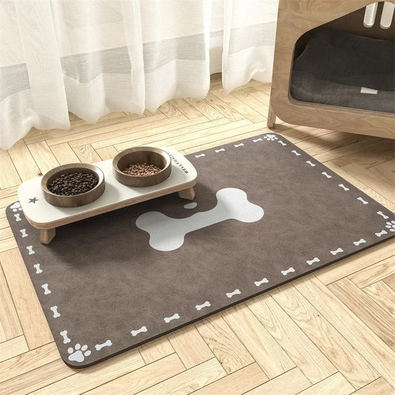 Pet Feeding Mat Absorbent Waterproof Dog Cat Placemat Quick Dry Silicone Rubber Backing Food Water Bowl Pad