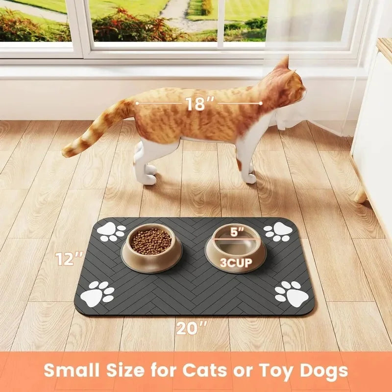 Pet Feeding Mat Absorbent Waterproof Dog Cat Placemat Quick Dry Silicone Rubber Backing Food Water Bowl Pad