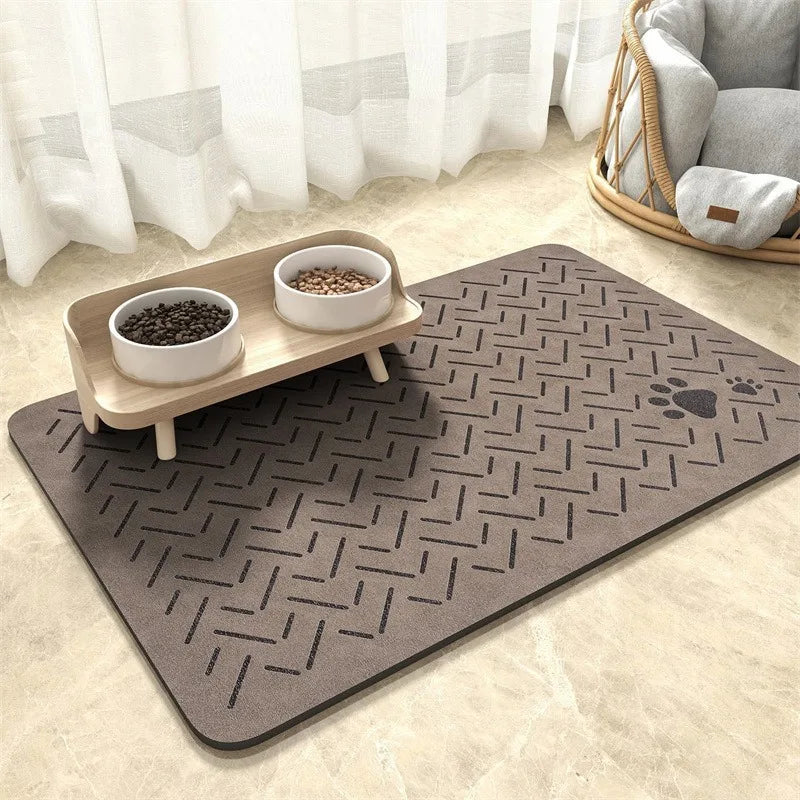 Pet Feeding Mat Absorbent Waterproof Dog Cat Placemat Quick Dry Silicone Rubber Backing Food Water Bowl Pad