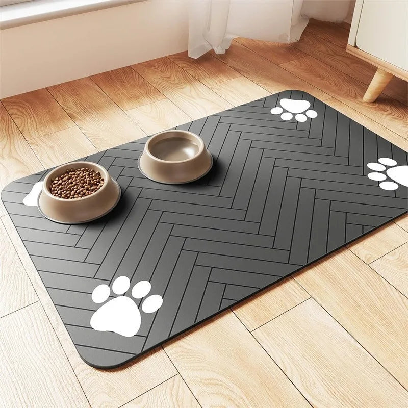 Pet Feeding Mat Absorbent Waterproof Dog Cat Placemat Quick Dry Silicone Rubber Backing Food Water Bowl Pad