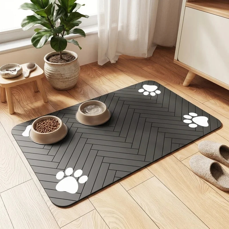 Pet Feeding Mat Absorbent Waterproof Dog Cat Placemat Quick Dry Silicone Rubber Backing Food Water Bowl Pad