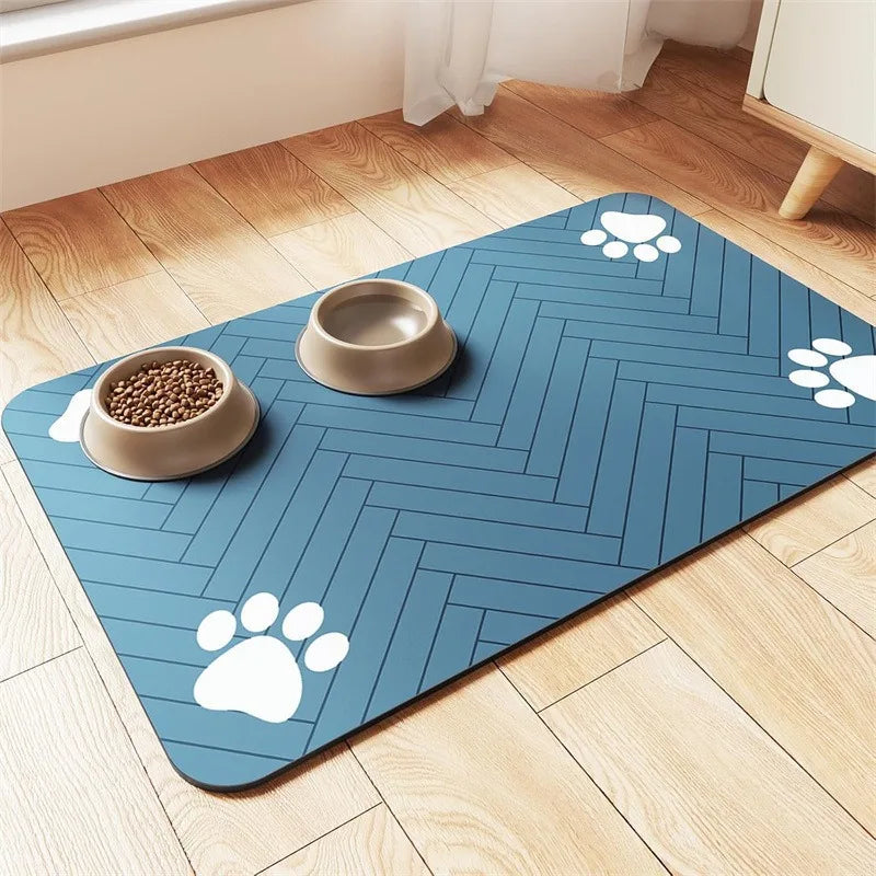 Pet Feeding Mat Absorbent Waterproof Dog Cat Placemat Quick Dry Silicone Rubber Backing Food Water Bowl Pad