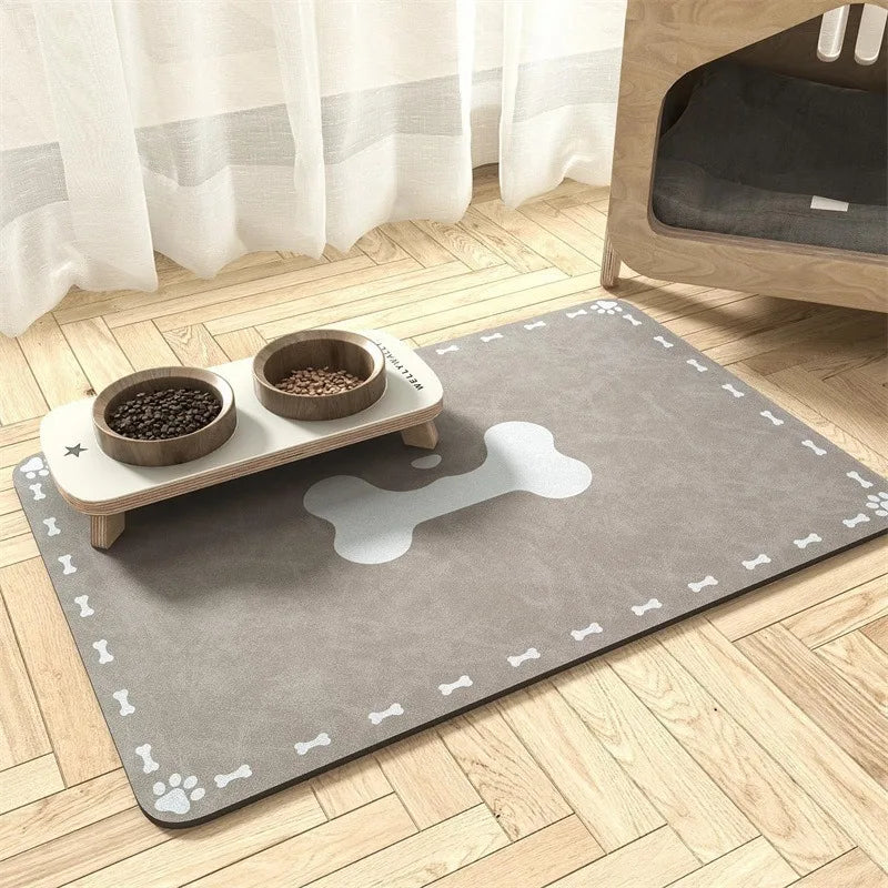 Pet Feeding Mat Absorbent Waterproof Dog Cat Placemat Quick Dry Silicone Rubber Backing Food Water Bowl Pad